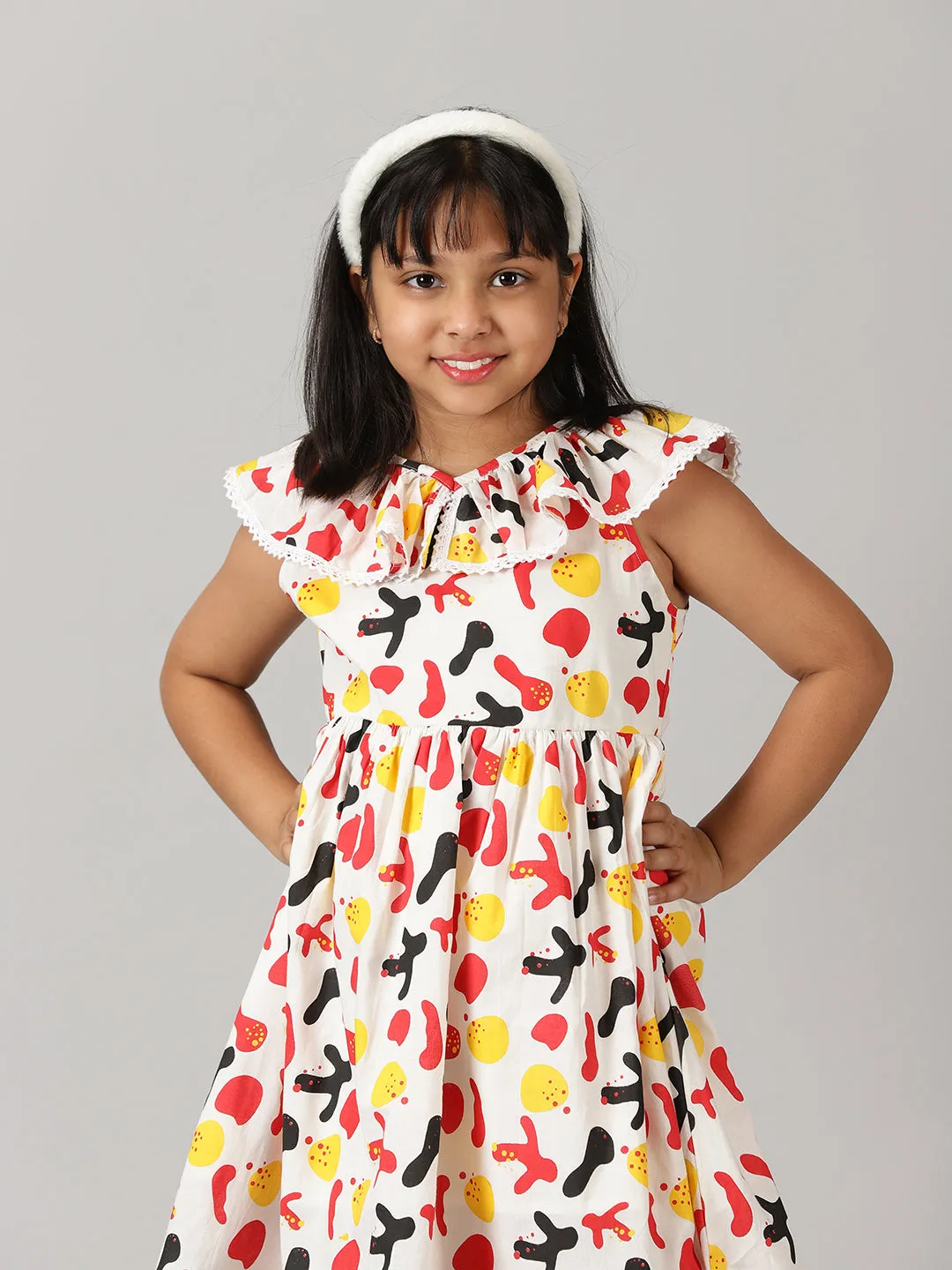 Girls Ruffle Neck Dress