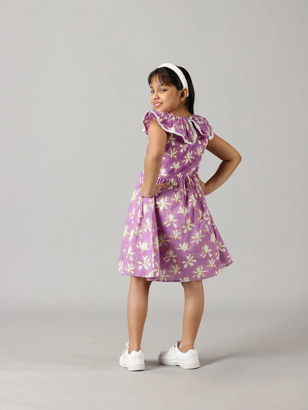 Girls Ruffle Neck Dress