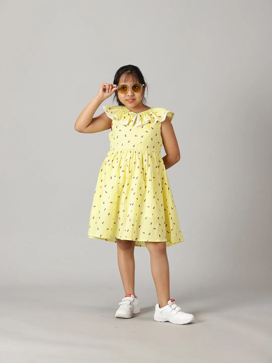 Girls Ruffle Neck Dress