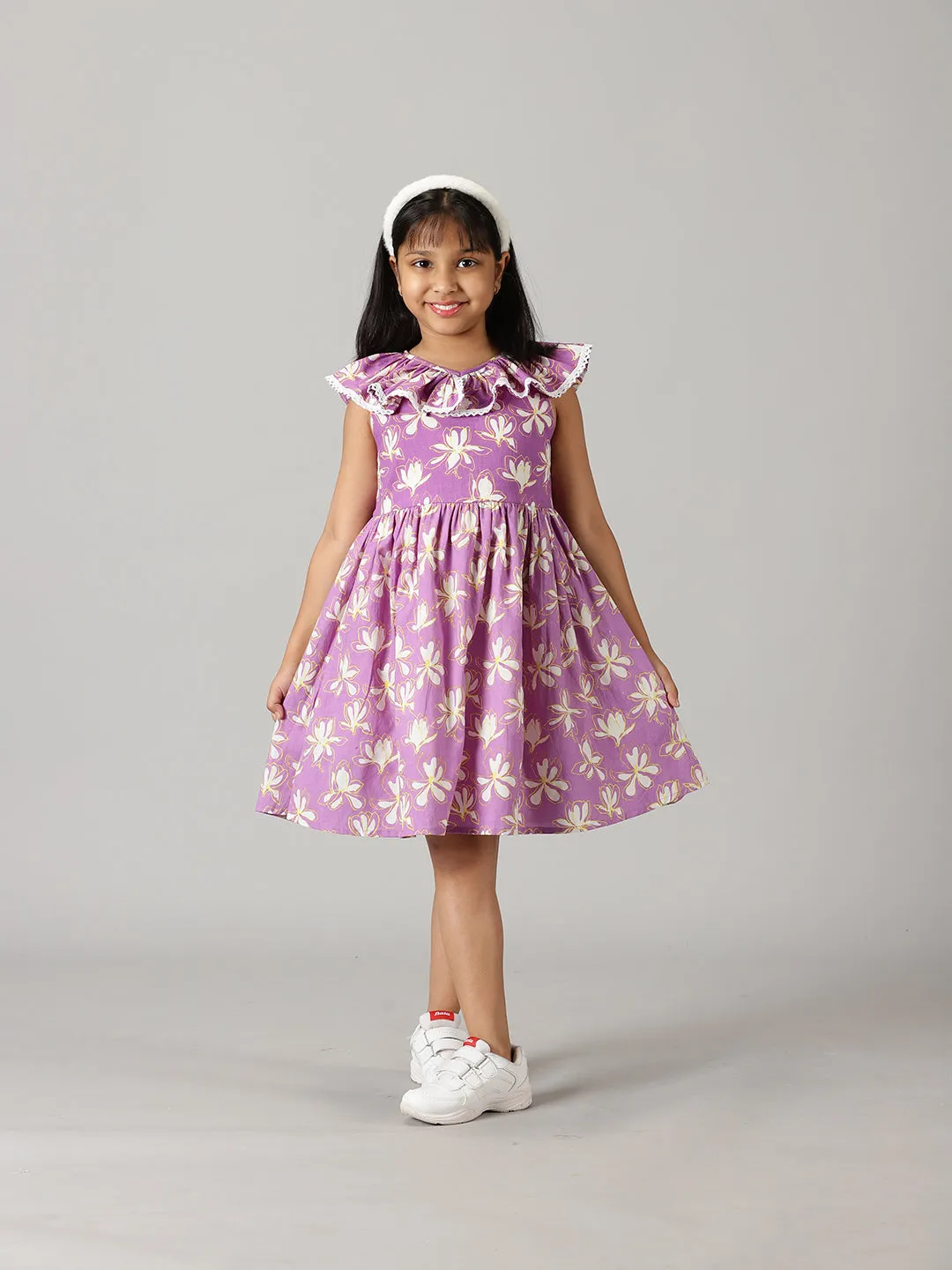 Girls Ruffle Neck Dress