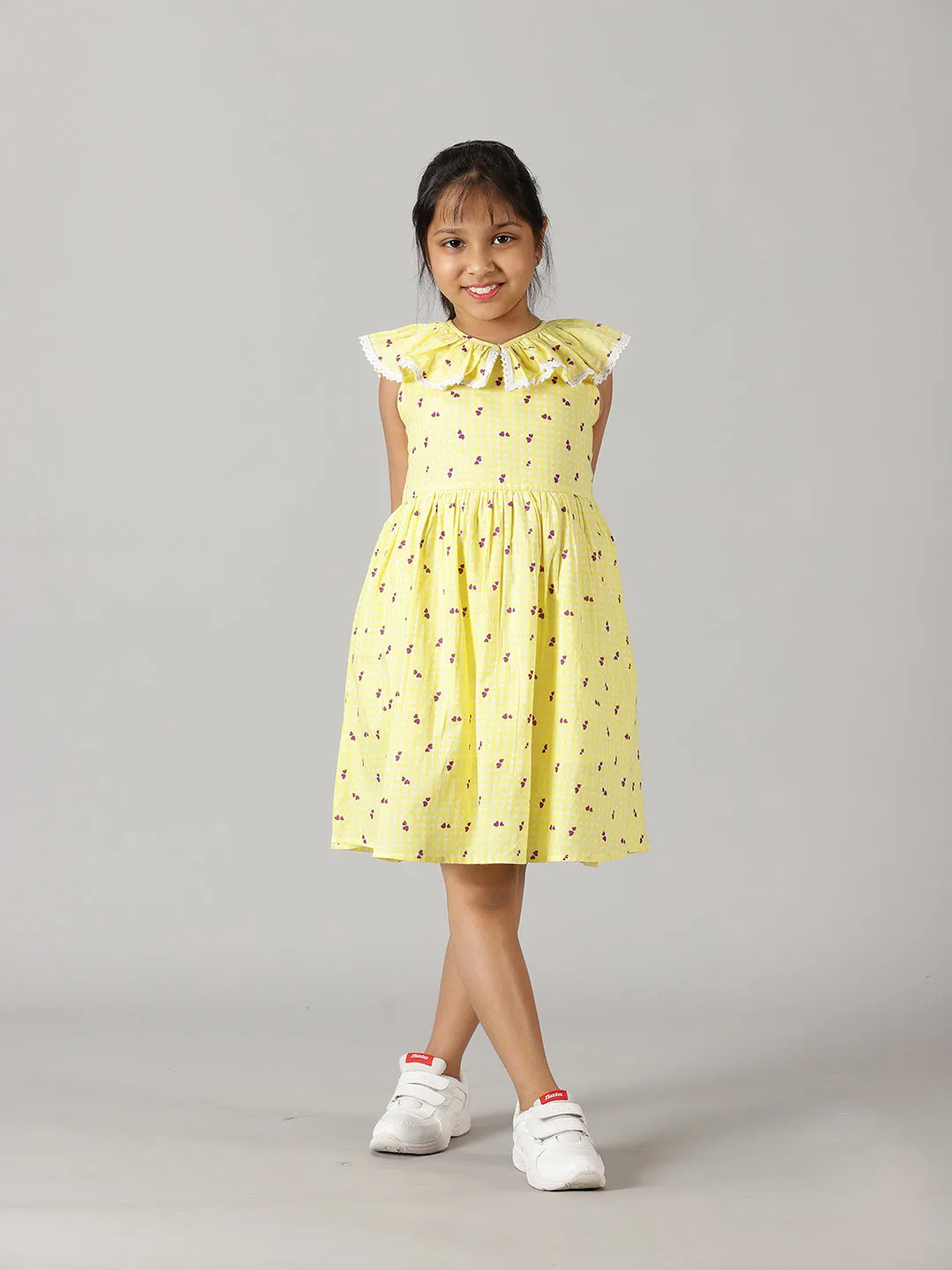 Girls Ruffle Neck Dress