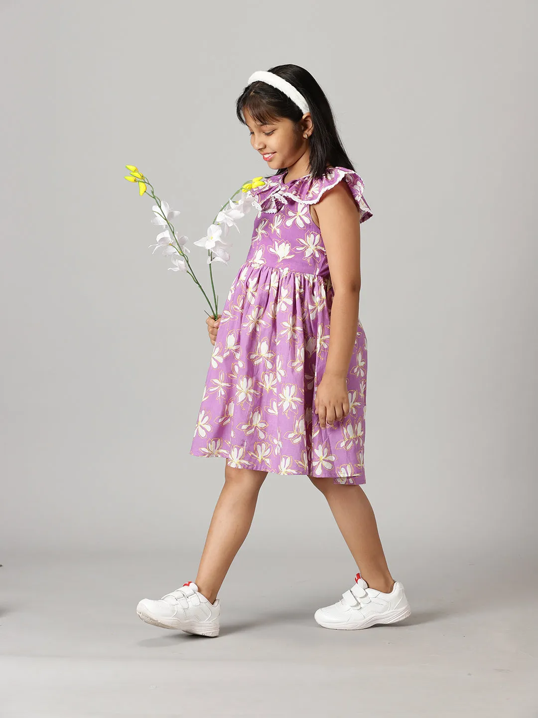 Girls Ruffle Neck Dress
