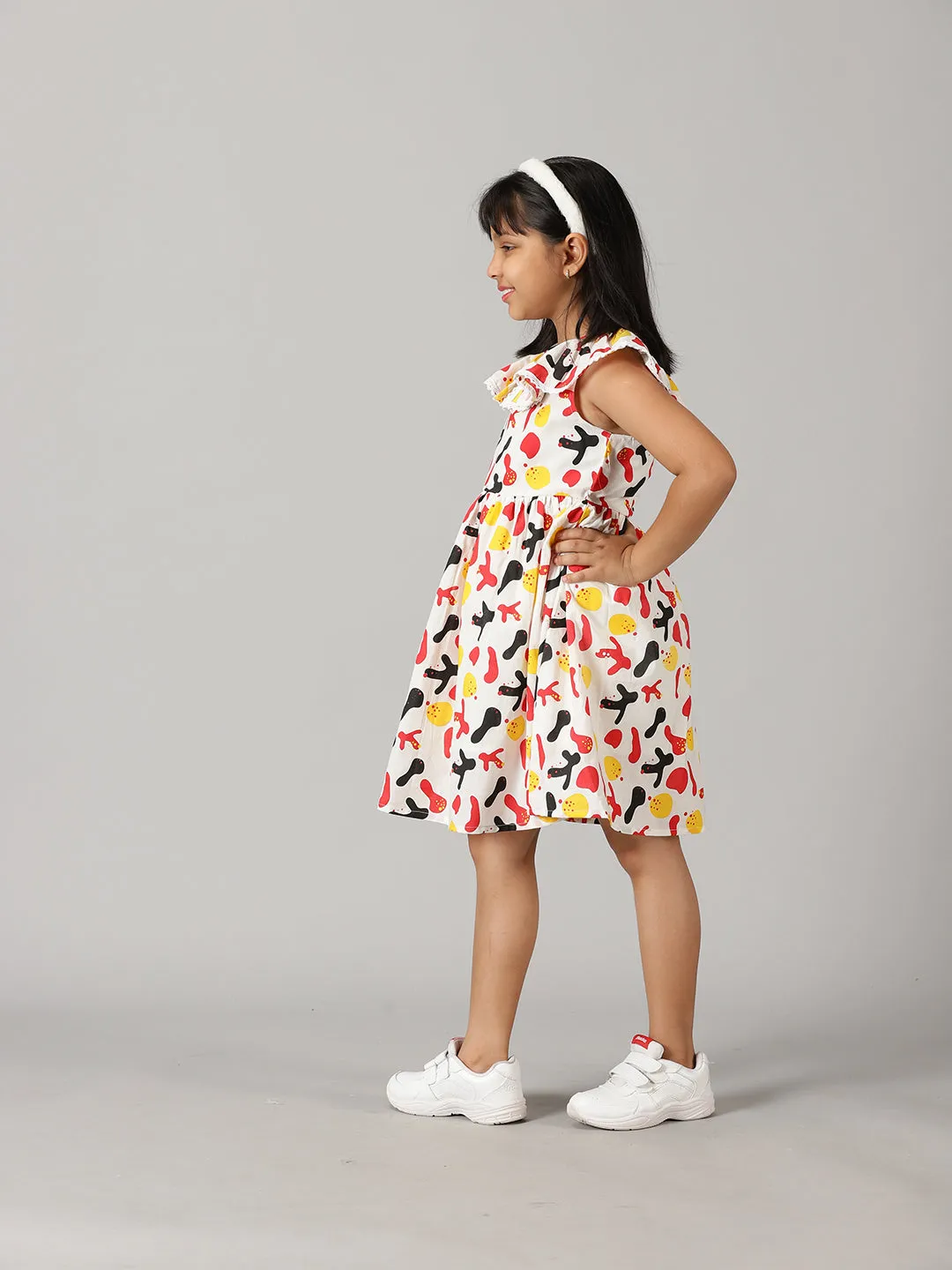 Girls Ruffle Neck Dress