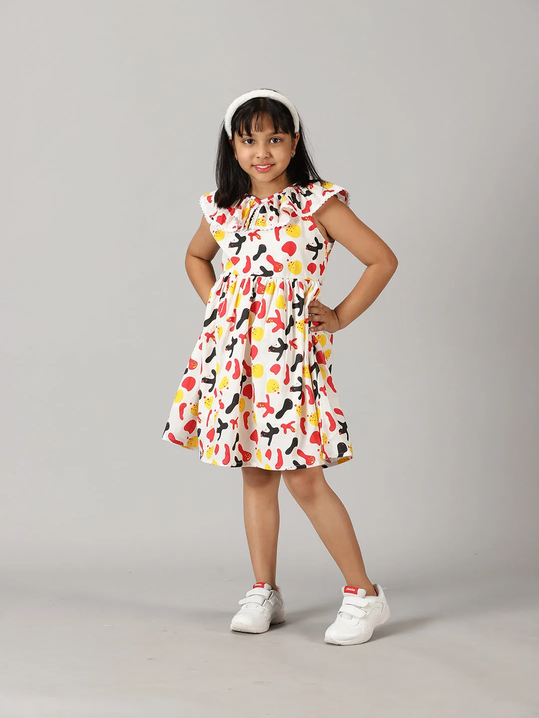 Girls Ruffle Neck Dress
