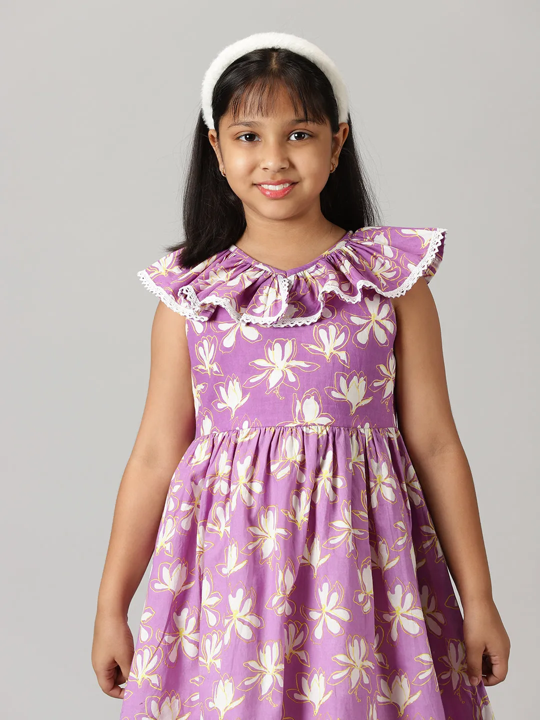 Girls Ruffle Neck Dress
