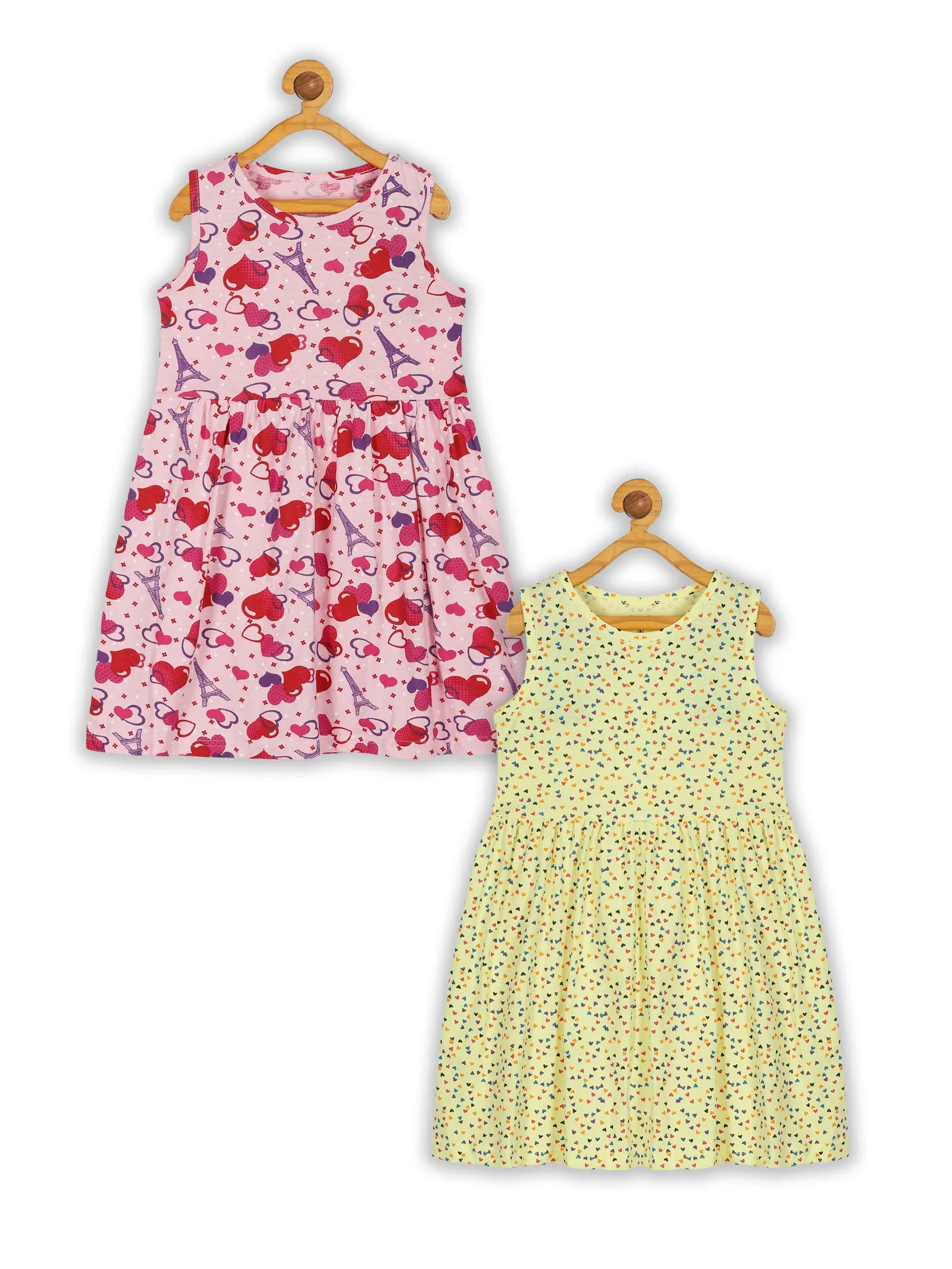 Girls Sleeveless Yoke Gather Dress Pack of 2