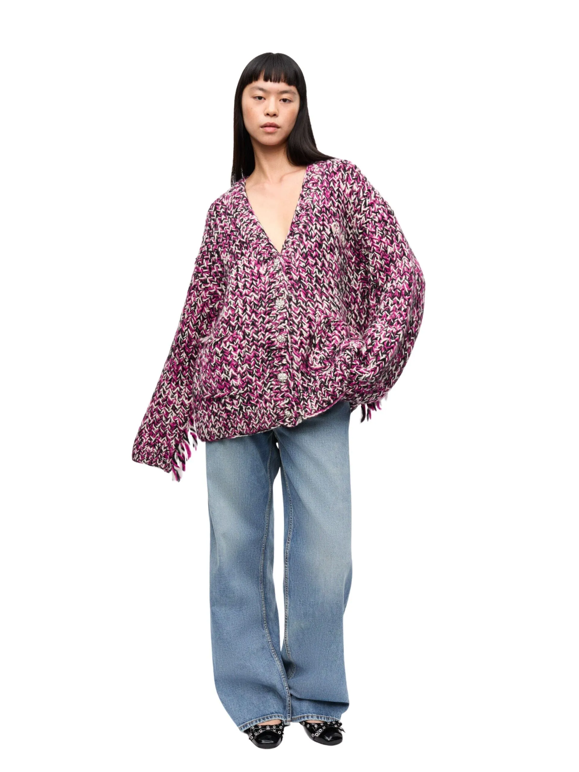 Graphic Wool Handknit Cardigan / Boysenberry