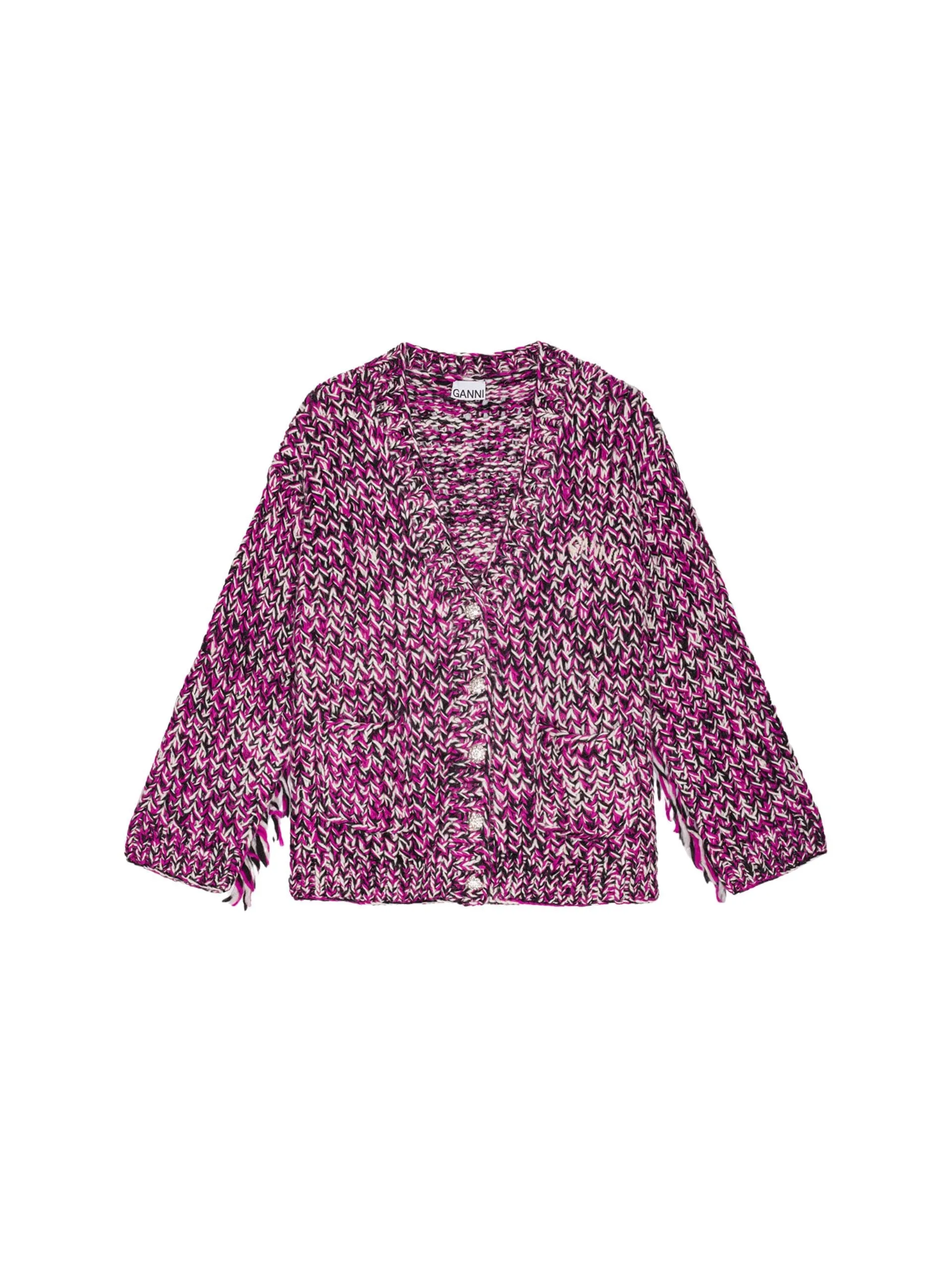 Graphic Wool Handknit Cardigan / Boysenberry
