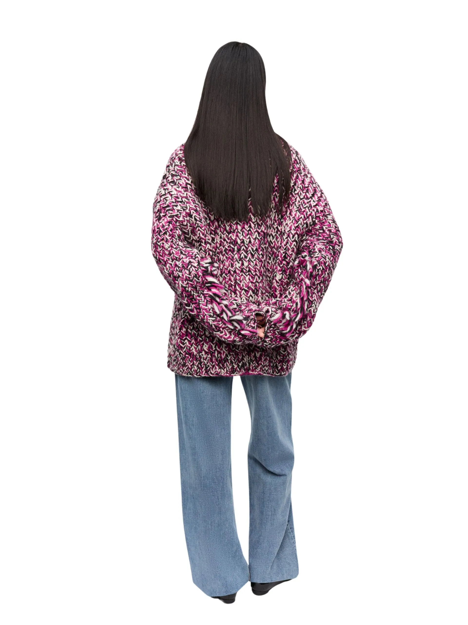 Graphic Wool Handknit Cardigan / Boysenberry