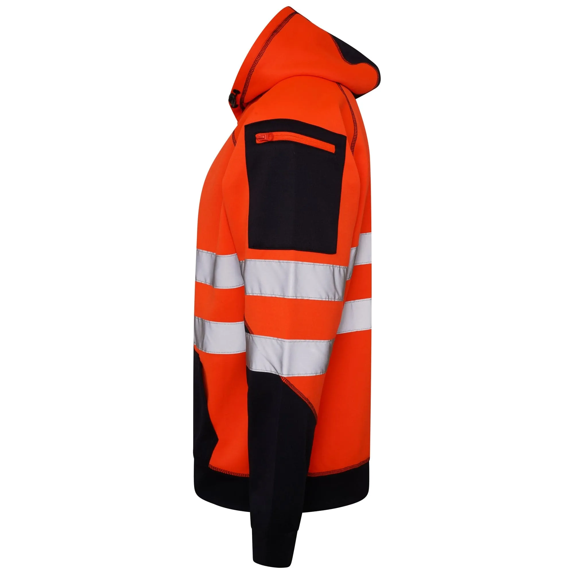 High Vis 3 Pockets 5 thread Pullover Hoodies - Orange/Navy