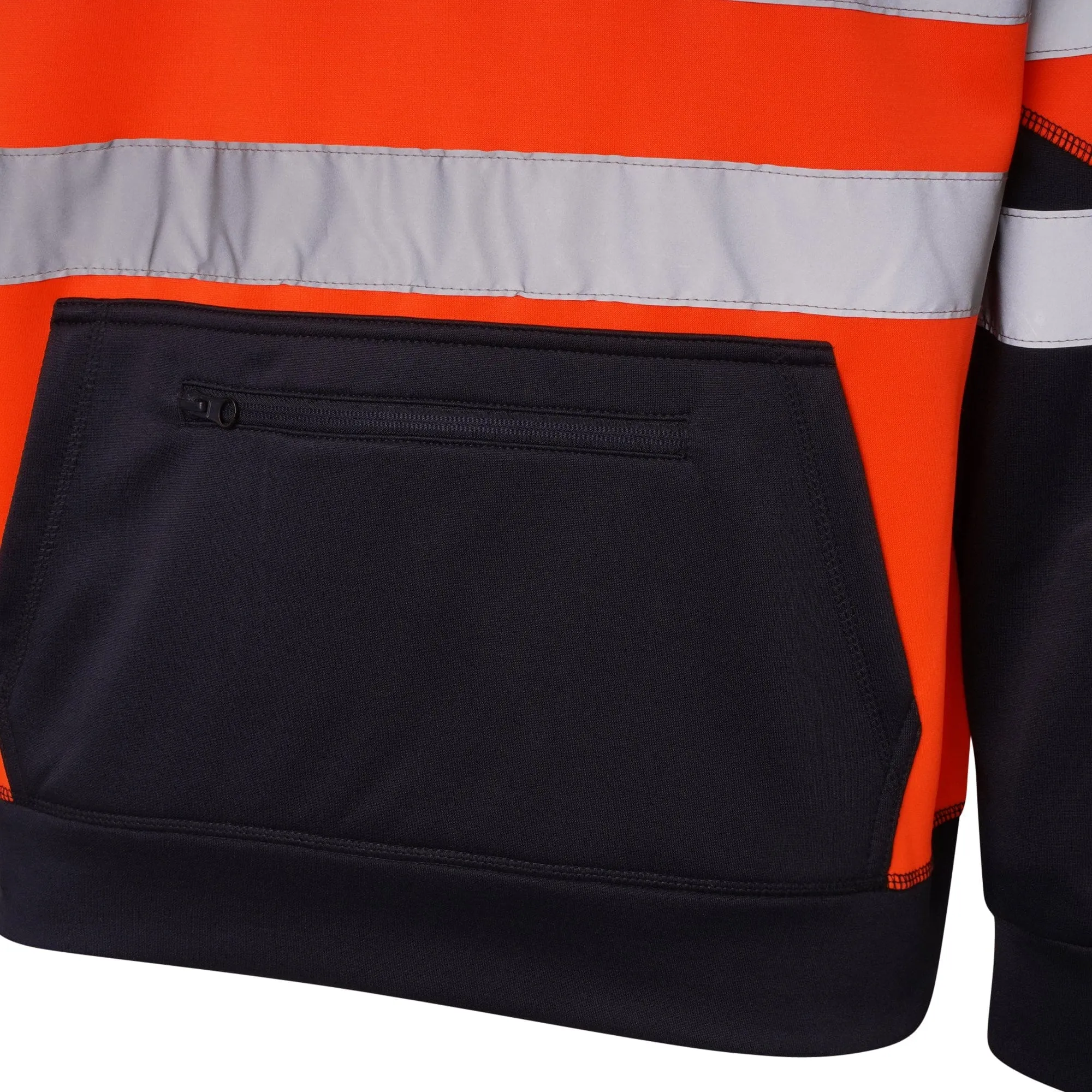 High Vis 3 Pockets 5 thread Pullover Hoodies - Orange/Navy