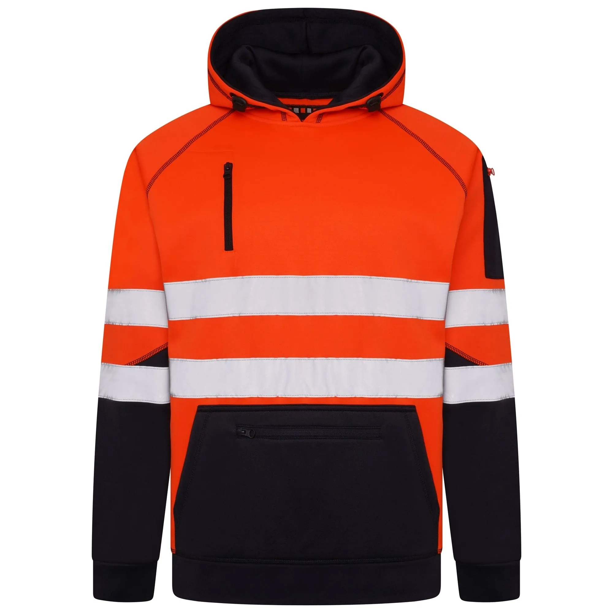 High Vis 3 Pockets 5 thread Pullover Hoodies - Orange/Navy