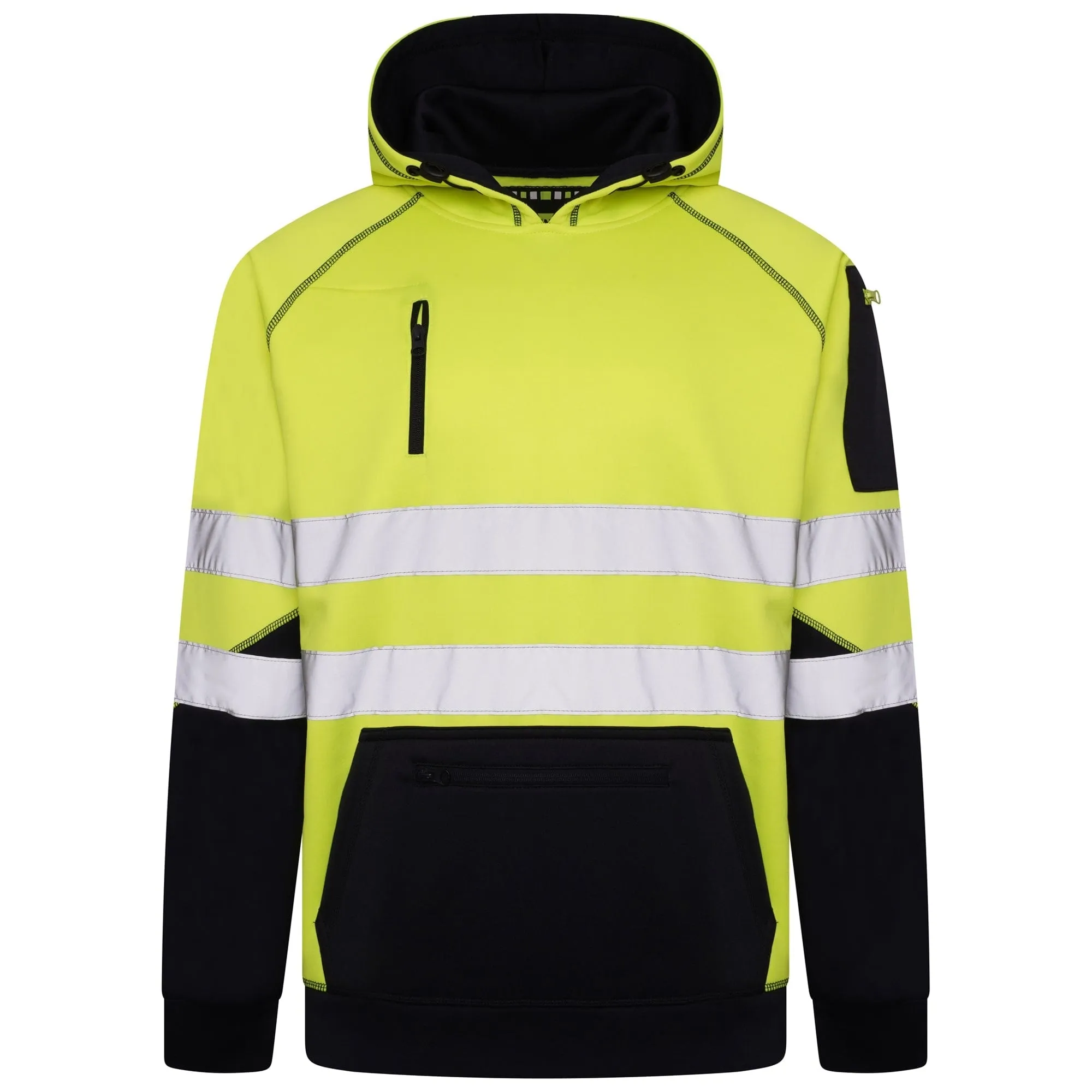 High Vis 3 Pockets 5 thread Pullover Hoodies - Yellow/Navy