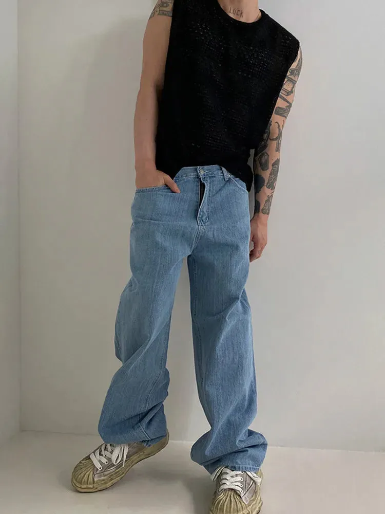 Jinquedai Hollow Out Knitted Tank Top For Men 2024 Summer Loose Sleeveless T-shirt Korean Style Trendy Round Collar Vests