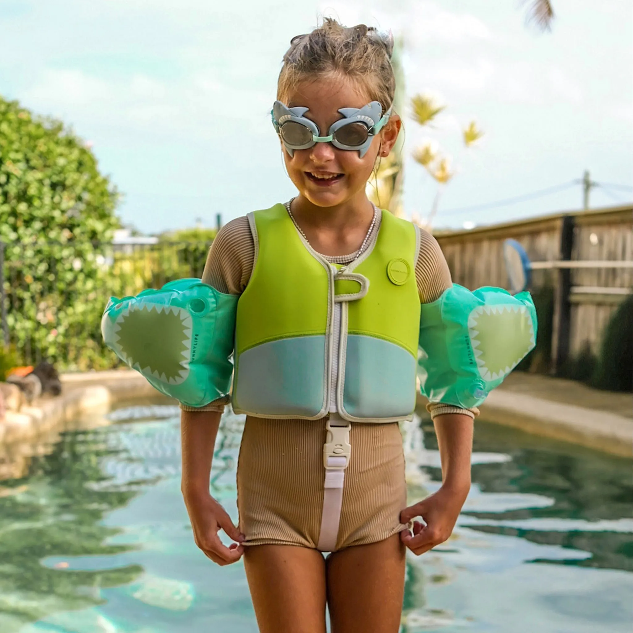 Kids Swim Vest 2-3 | Salty the Shark Aqua Neon Yellow
