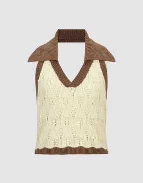 Knitted Lapel Tank Top