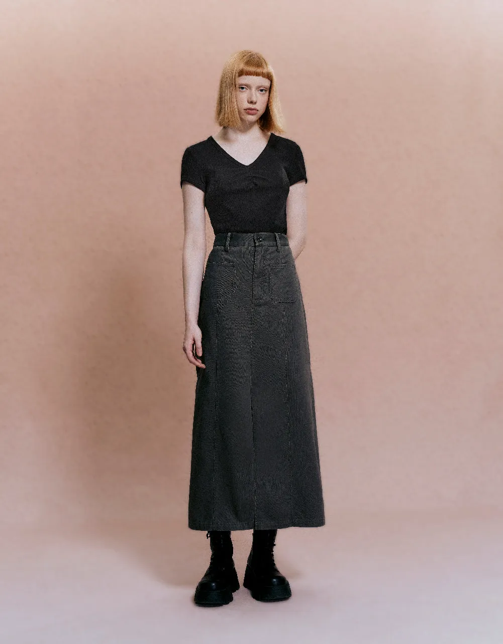 Knitted V-Neck Skinny T-Shirt