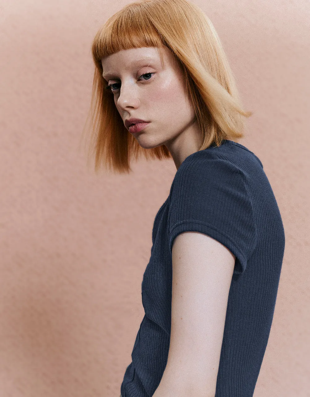 Knitted V-Neck Skinny T-Shirt