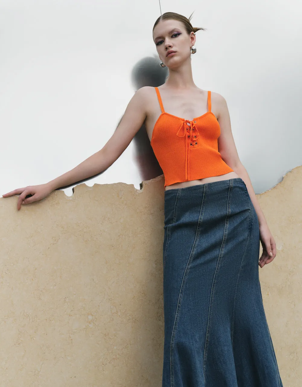 Lace Up Front Knitted Tank Top