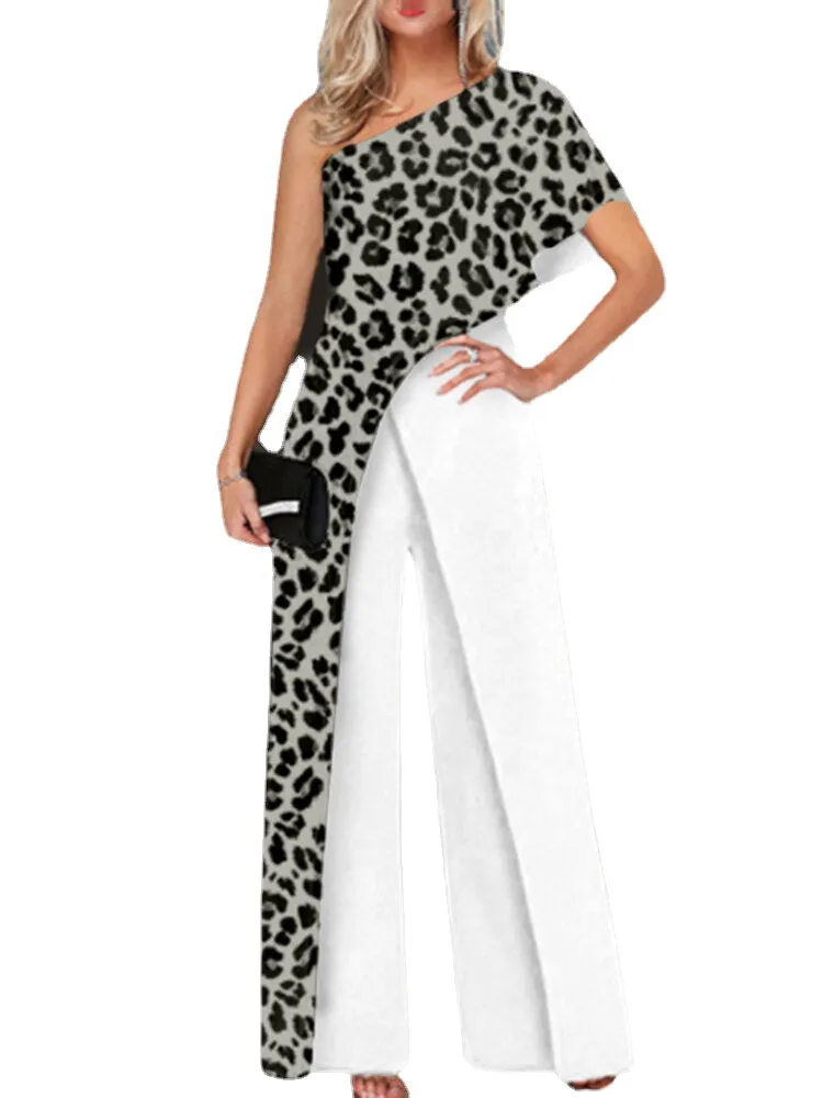 Leopard Print Splicing Temperamental Jumpsuits For Women