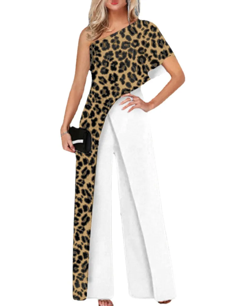 Leopard Print Splicing Temperamental Jumpsuits For Women
