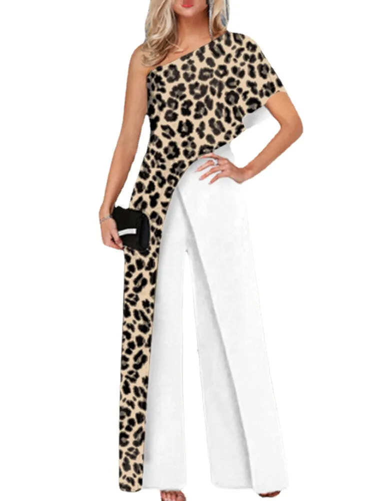 Leopard Print Splicing Temperamental Jumpsuits For Women