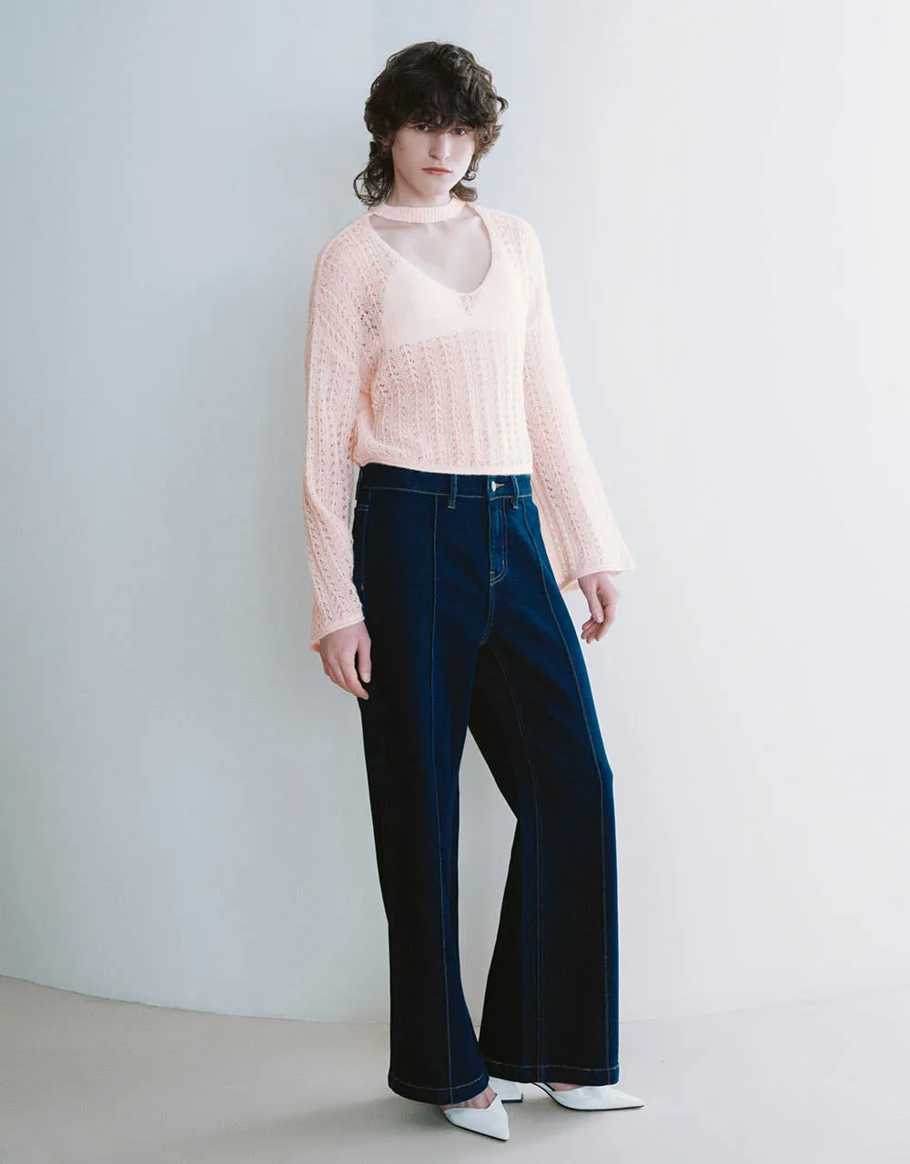 Loose Keyhole Neck Knitted T-Shirt