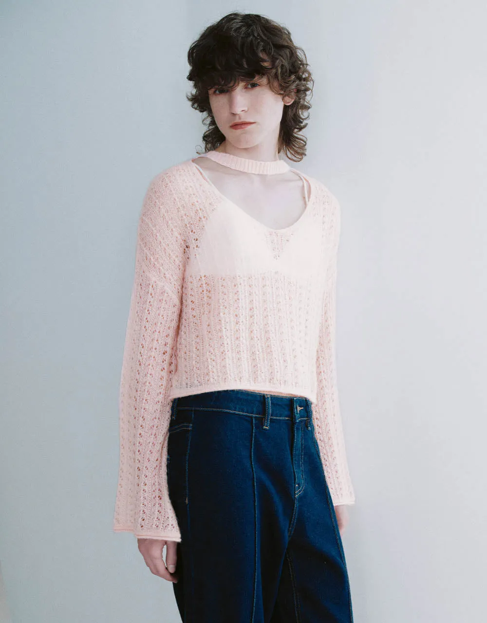 Loose Keyhole Neck Knitted T-Shirt