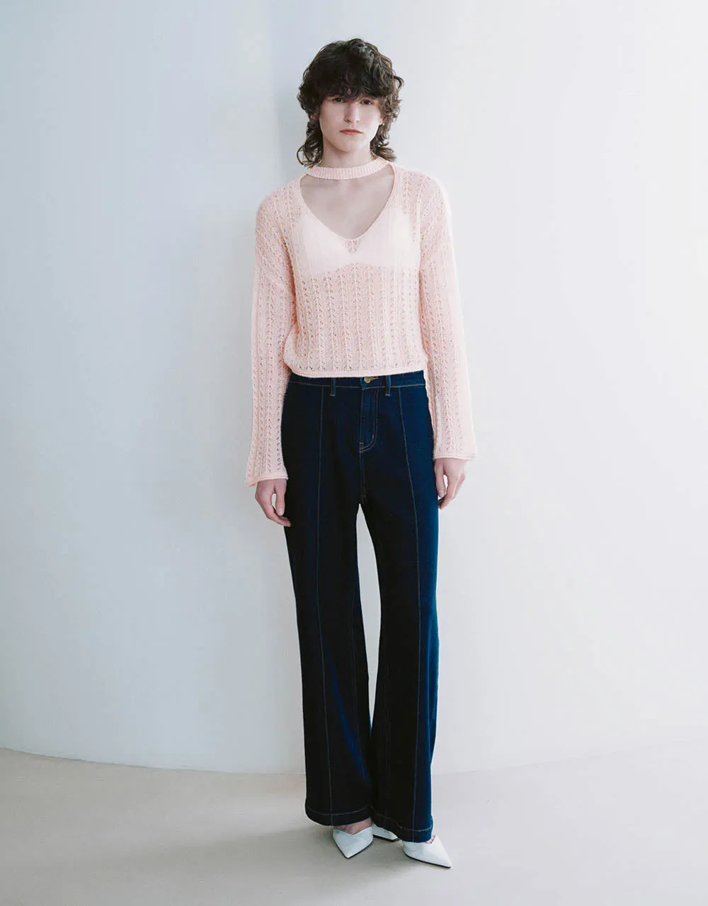 Loose Keyhole Neck Knitted T-Shirt