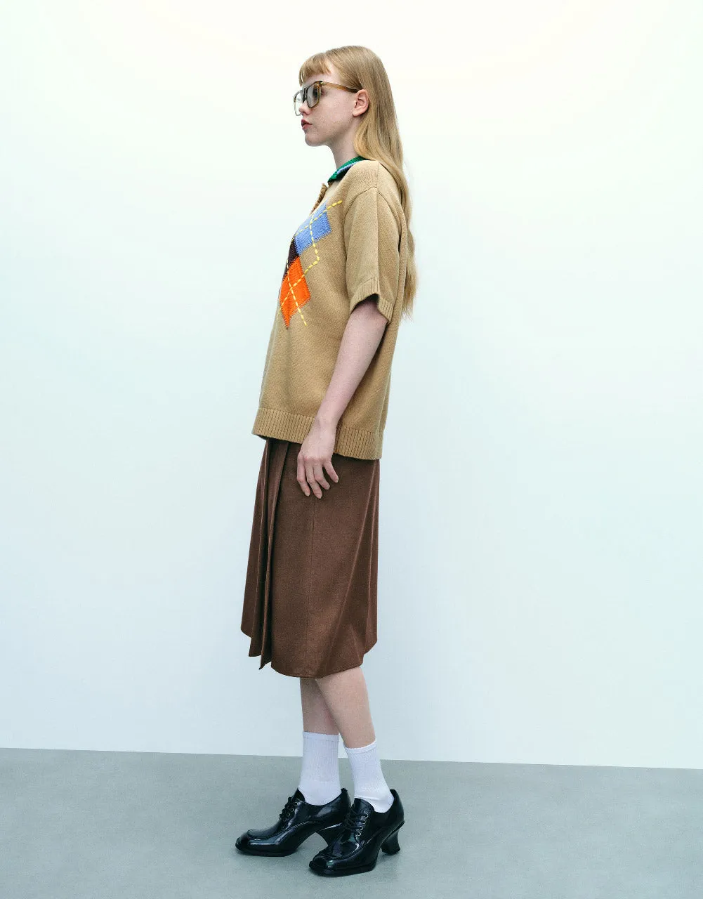 Loose Knitted T-Shirt With Polo Collar