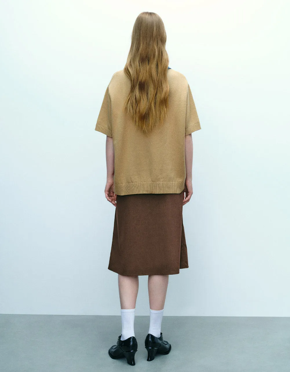 Loose Knitted T-Shirt With Polo Collar