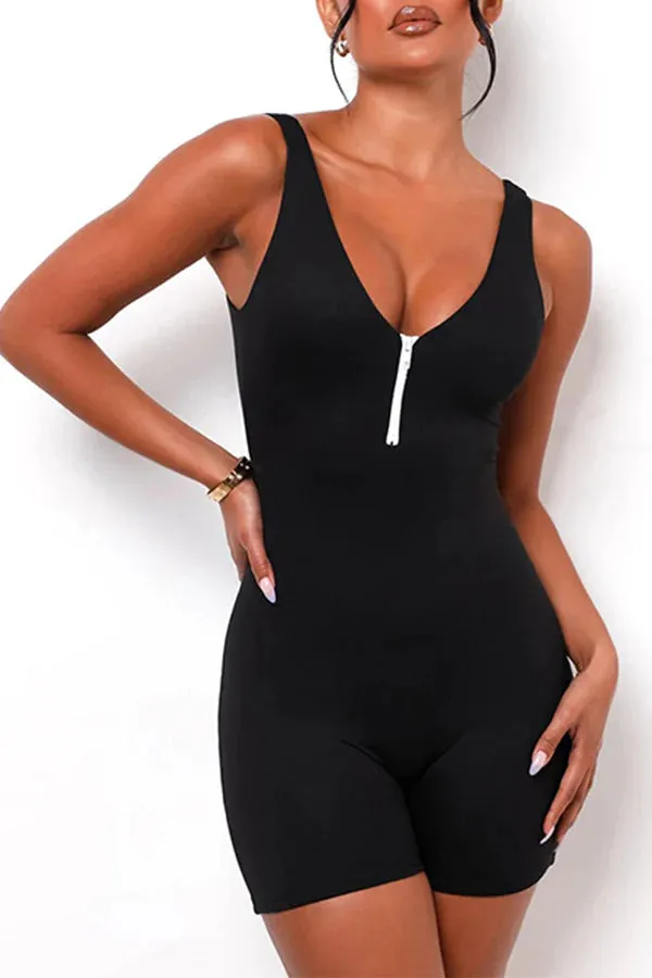 MB FASHION FRONT ZIPPER ACTIVE WEAR ROMPER 2880R