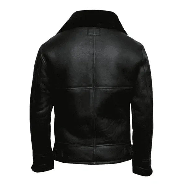 Men's Black Aviator Faux Shearling Bomber Leather Jacket