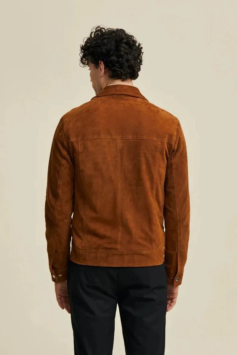 Men's Brown Genuine Suede Soft Leather Jacket