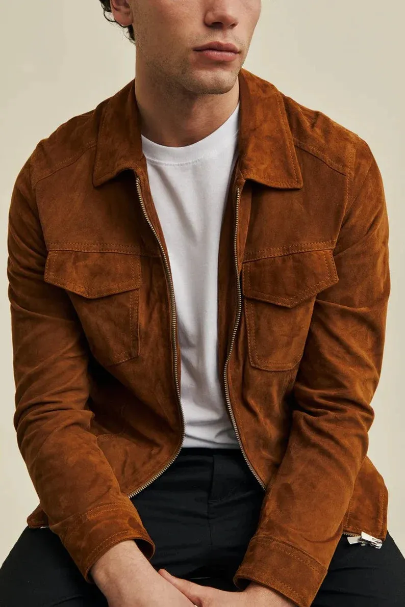 Men's Brown Genuine Suede Soft Leather Jacket