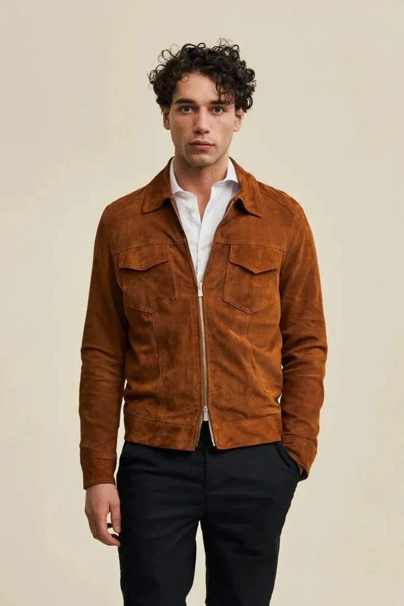 Men's Brown Genuine Suede Soft Leather Jacket