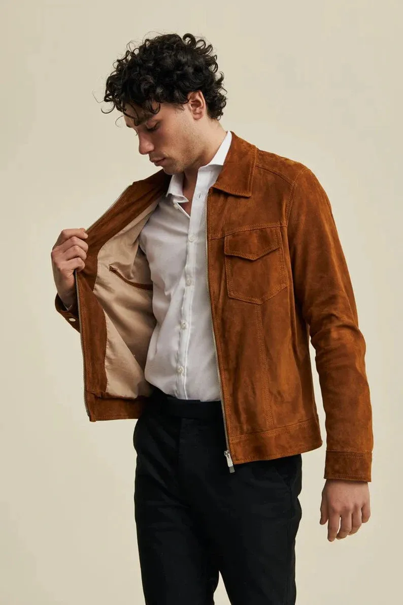 Men's Brown Genuine Suede Soft Leather Jacket