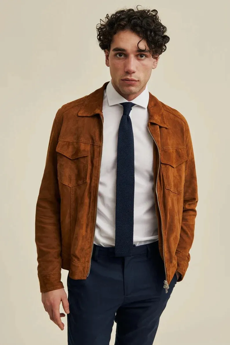 Men's Brown Genuine Suede Soft Leather Jacket