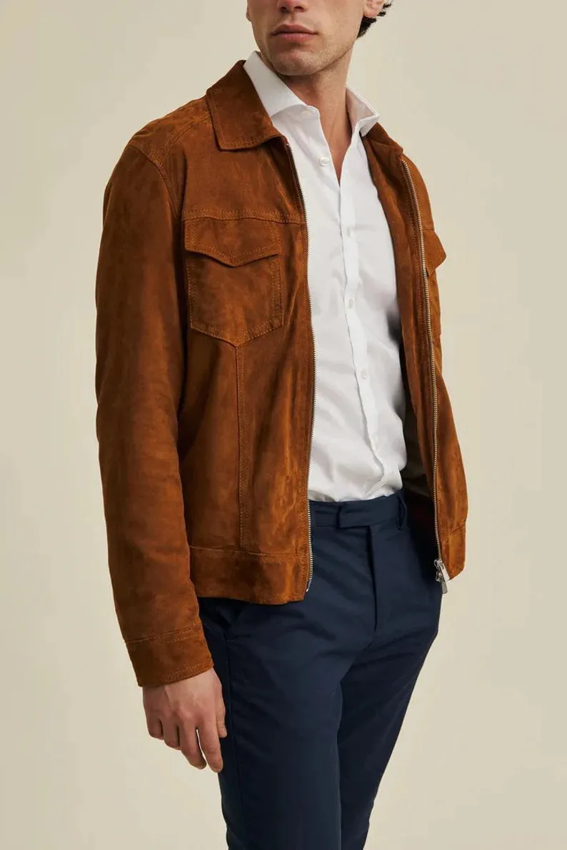 Men's Brown Genuine Suede Soft Leather Jacket