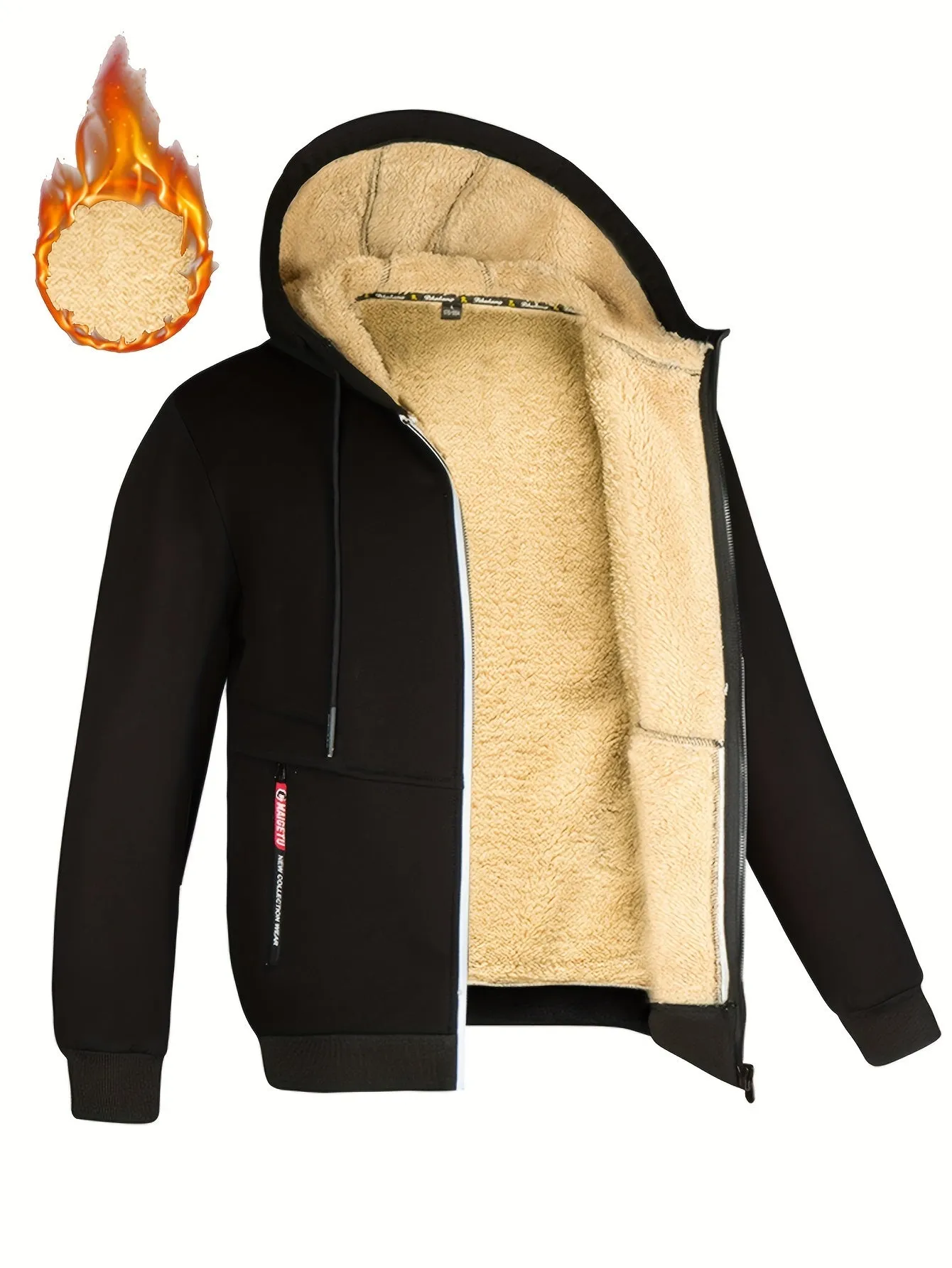 Men's Casual Sporty Hooded Jacket - Fleece-Lined, Zip-Up Cardigan with Pockets for Outdoor
