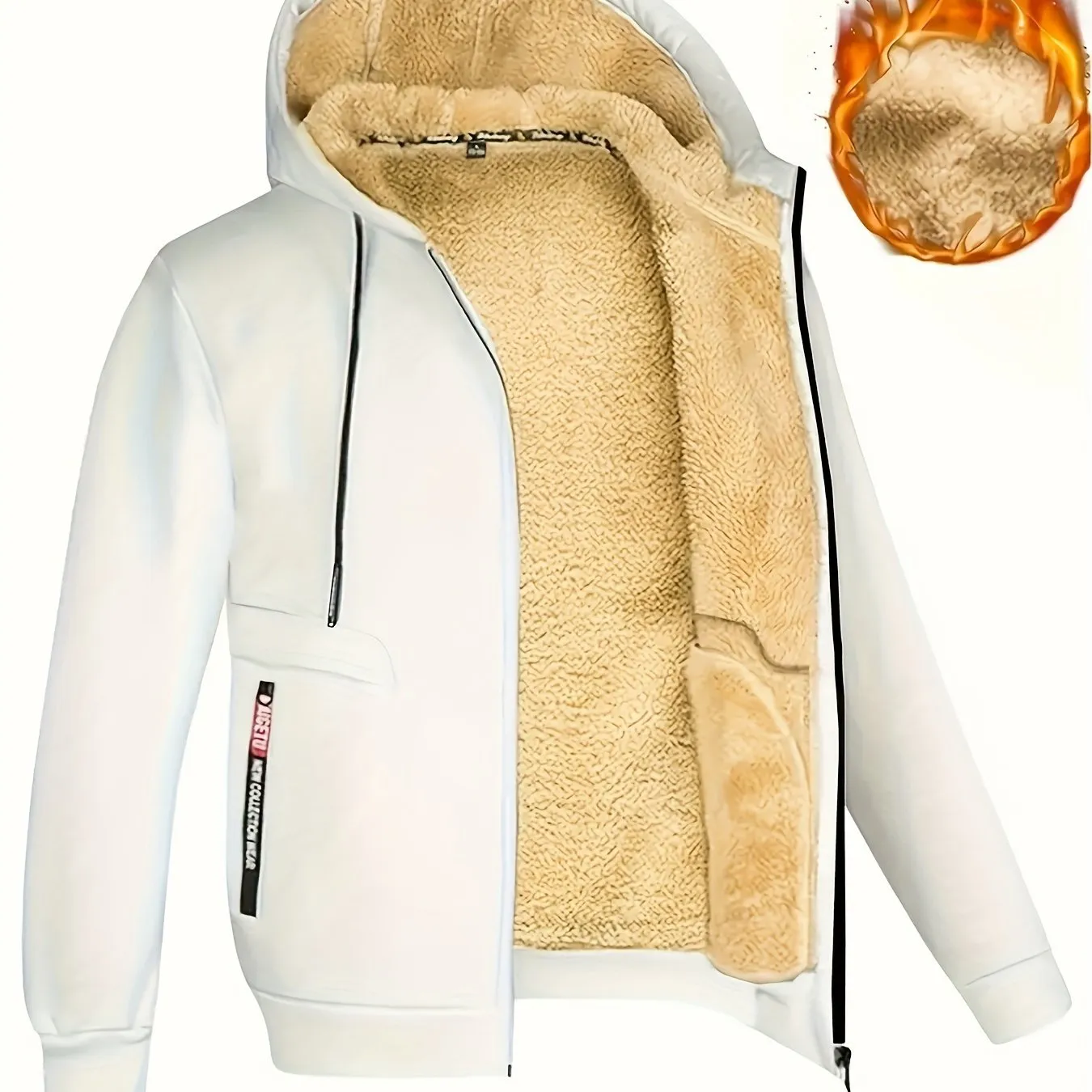 Men's Casual Sporty Hooded Jacket - Fleece-Lined, Zip-Up Cardigan with Pockets for Outdoor