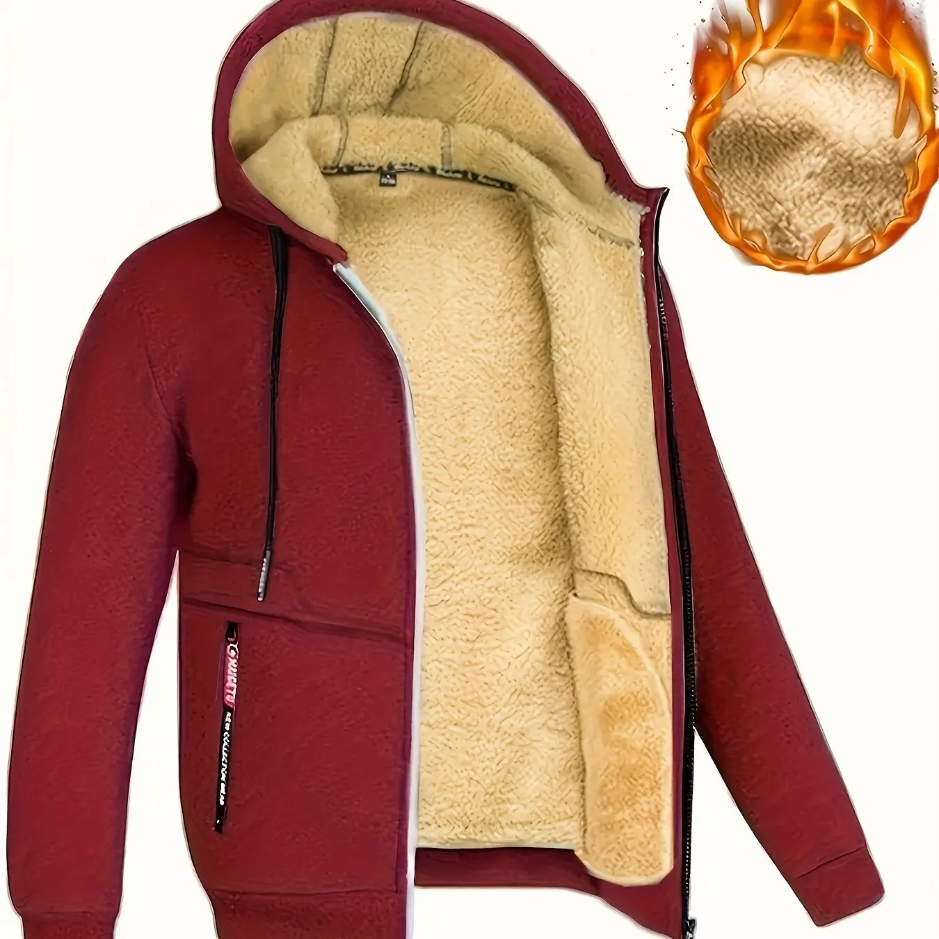 Men's Casual Sporty Hooded Jacket - Fleece-Lined, Zip-Up Cardigan with Pockets for Outdoor