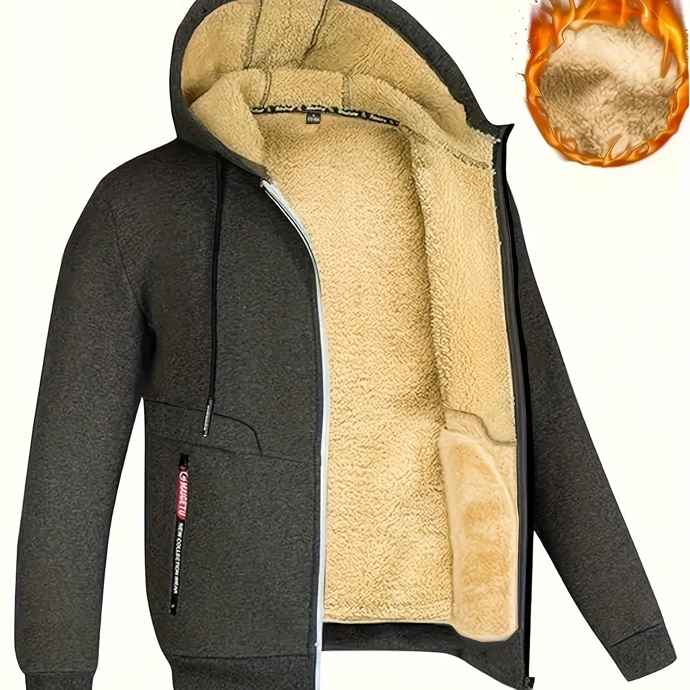 Men's Casual Sporty Hooded Jacket - Fleece-Lined, Zip-Up Cardigan with Pockets for Outdoor