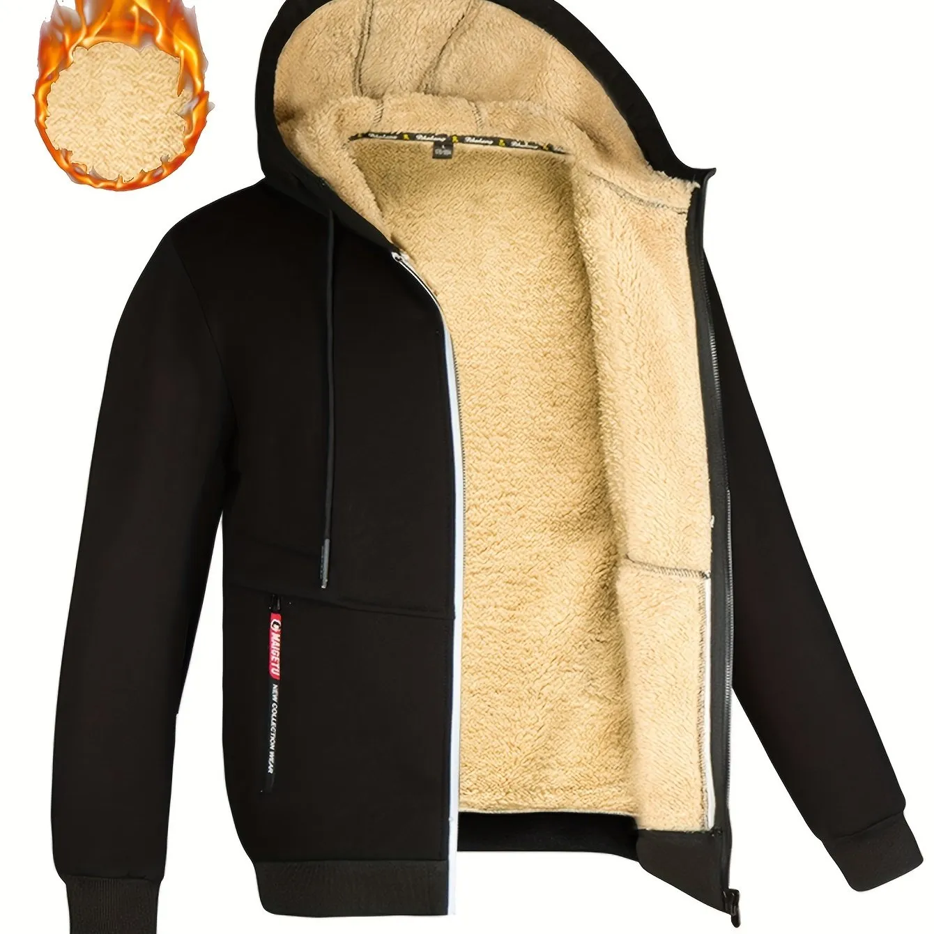 Men's Casual Sporty Hooded Jacket - Fleece-Lined, Zip-Up Cardigan with Pockets for Outdoor