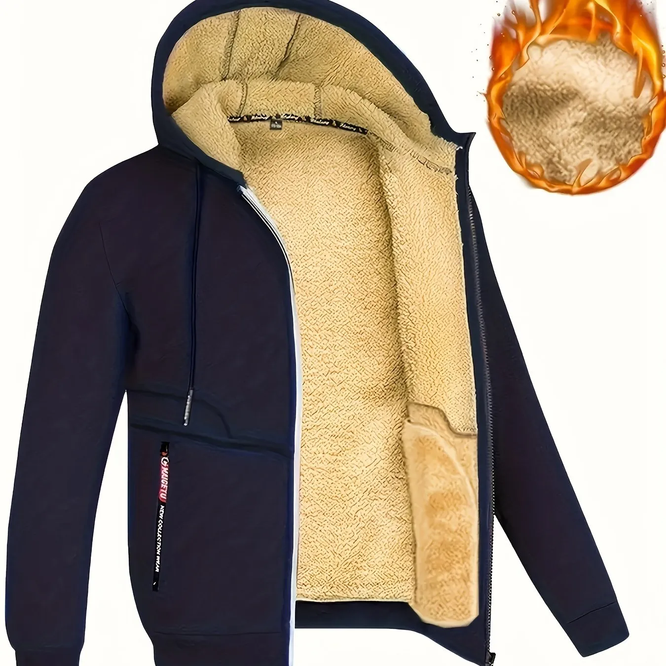 Men's Casual Sporty Hooded Jacket - Fleece-Lined, Zip-Up Cardigan with Pockets for Outdoor