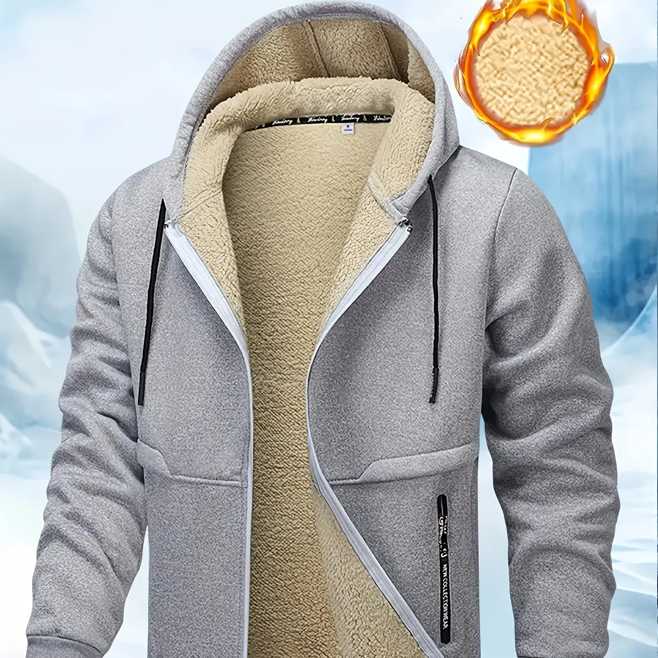 Men's Casual Sporty Hooded Jacket - Fleece-Lined, Zip-Up Cardigan with Pockets for Outdoor