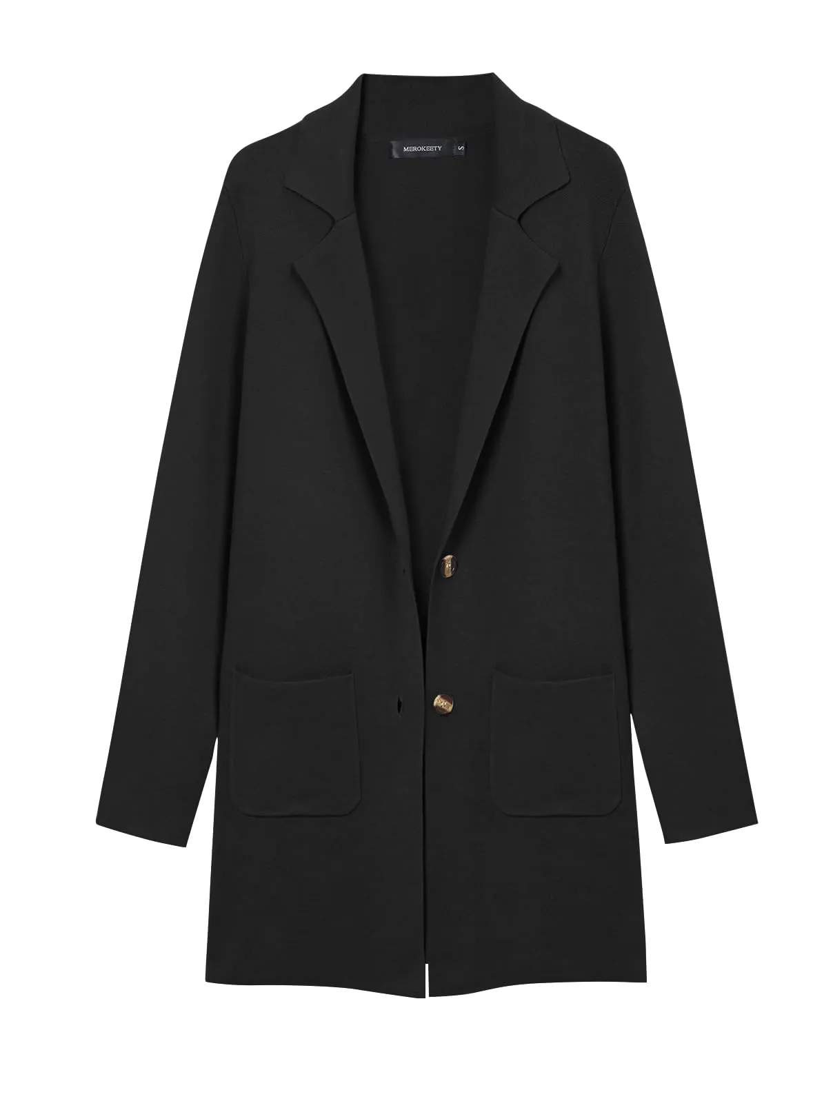 MEROKEETY Long Sleeve Open Front Lapel Button Cardigan