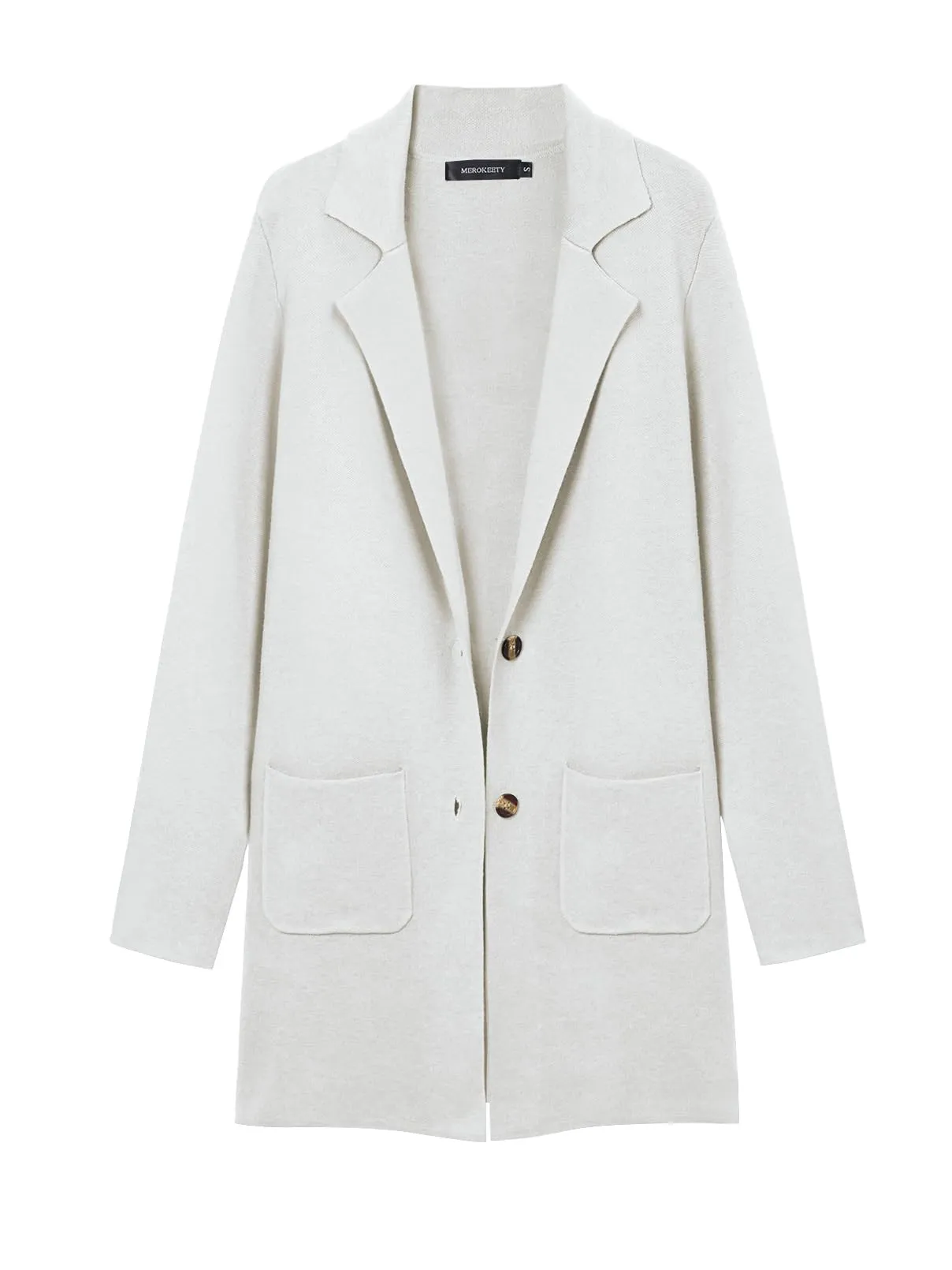 MEROKEETY Long Sleeve Open Front Lapel Button Cardigan
