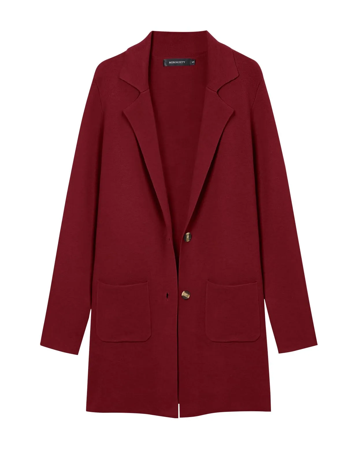 MEROKEETY Long Sleeve Open Front Lapel Button Cardigan