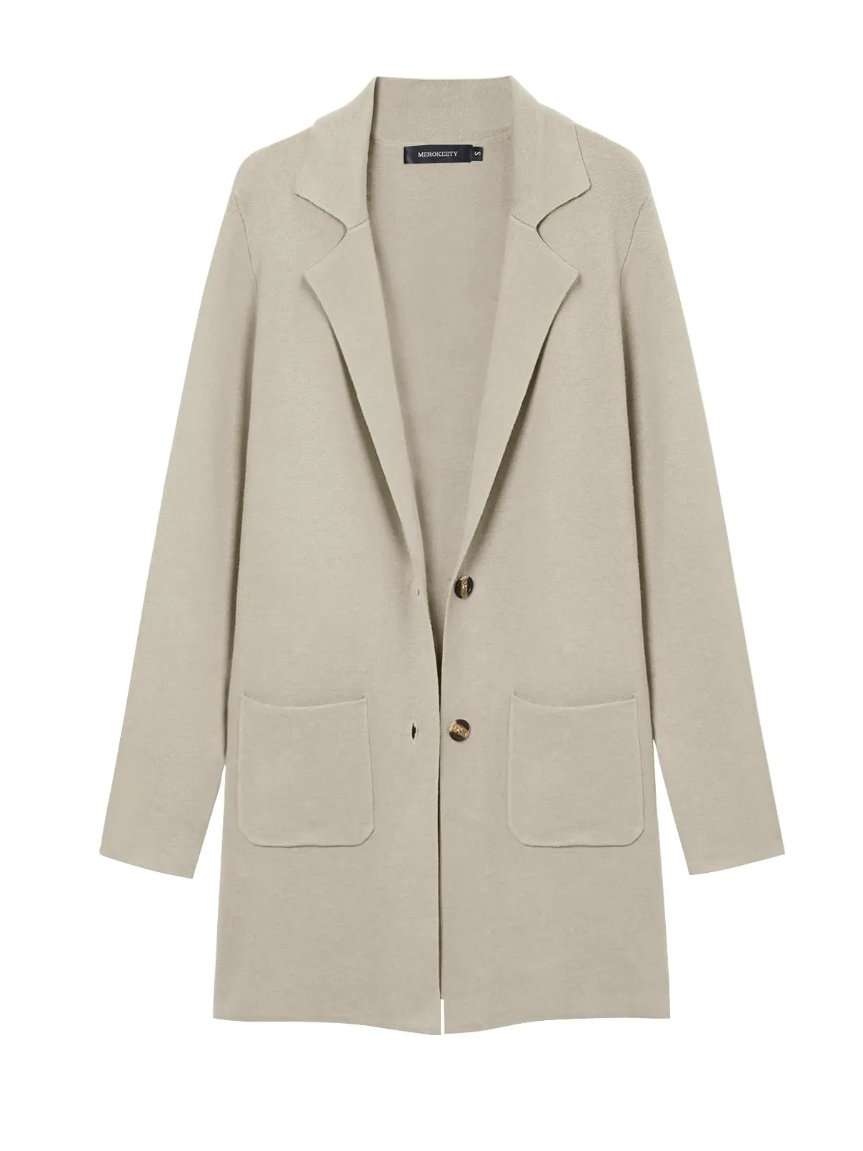 MEROKEETY Long Sleeve Open Front Lapel Button Cardigan